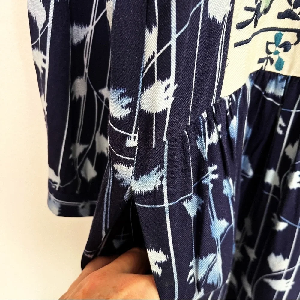 BOGO! Anthropologie Tiny Embroidered Shirt Shift Dress Floral Blue XS